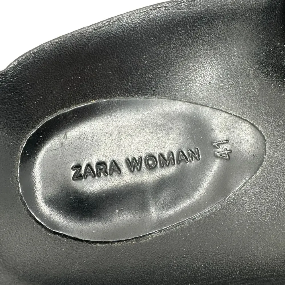 Zara Slide Sandals Buckles Double Strap Faux Leather Black Size 41 US‎ 10 - Picture 12 of 14
